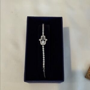 Swarovski Silver Hamsa Crystal Bracelet with Clear Stones